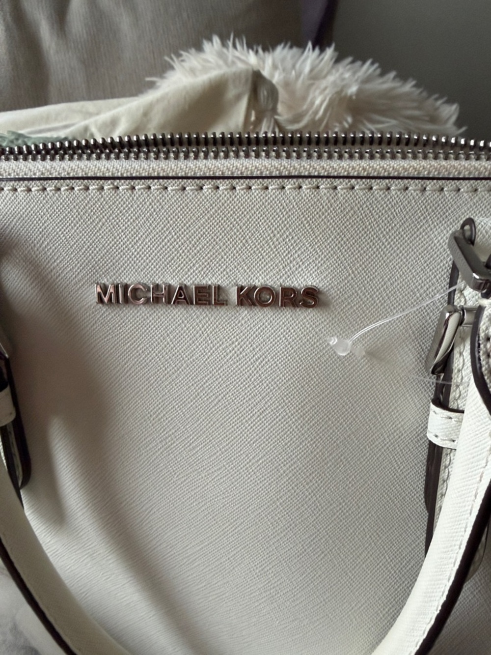 Michael Kors White Saffiano Leather Dome Satchel with MK Charm - Picture 2 of 10